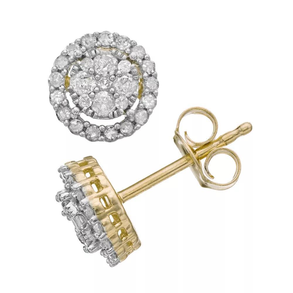 Sterling Silver 1/2 Carat T.W. Diamond Circle Halo Stud Earrings, Women's, Gold Tone Product Image
