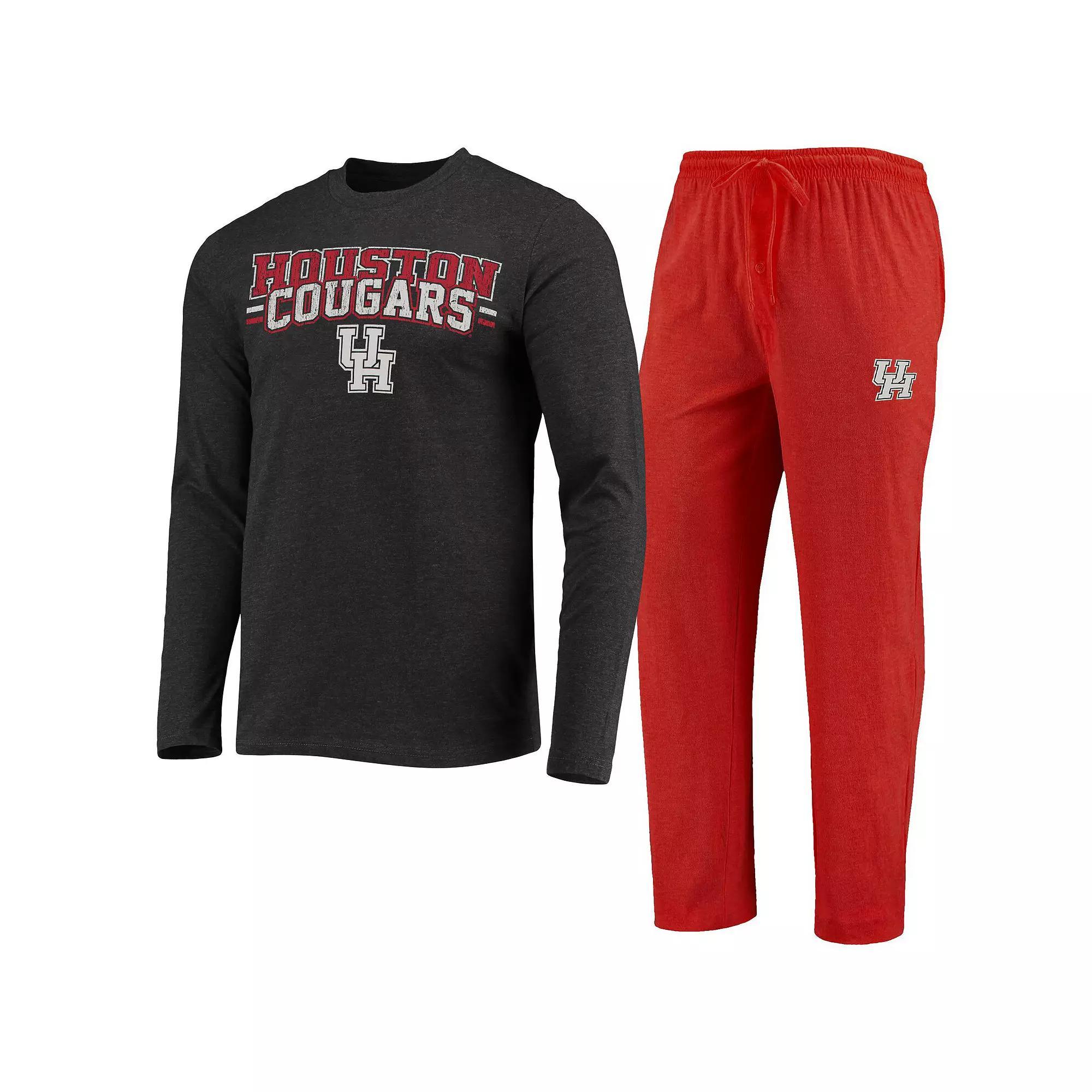 Men's Concepts Sport Red/Heathered Charcoal Houston Cougars Meter Long Sleeve T-Shirt & Pants Sleep Set, Size: XL, Hou Red Product Image