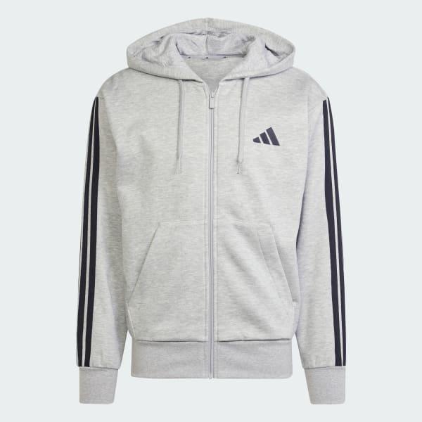 Men's adidas Essentials 3-Stripes Fleece Sportswear Zip Front Hoodie, Size: Medium, Medium Grey Grey Product Image