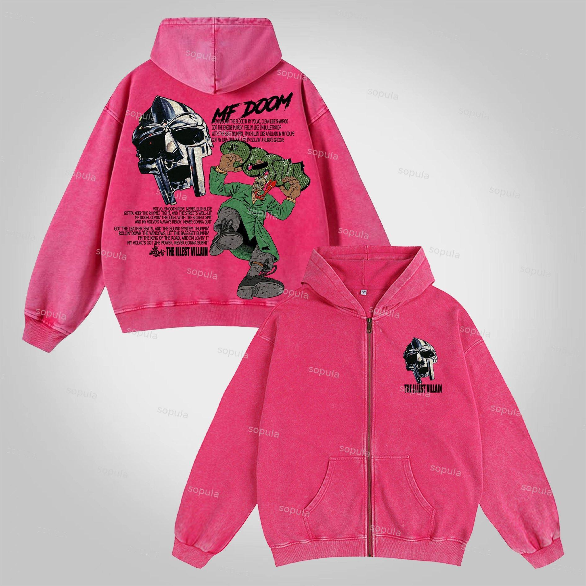 Sopula Vintage The Illest Villain Mf Doom Graphic Washed Zip-Up Hoodie Product Image