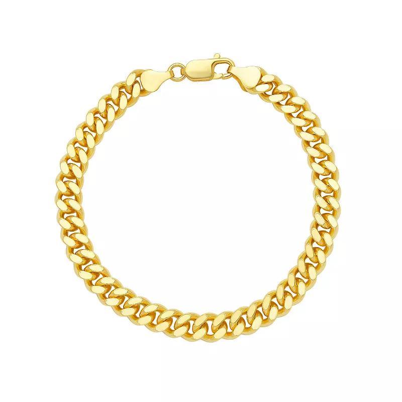 PRIMROSE Sterling Silver Diamond Cut Miami Cuban Chain Bracelet, Women's, Size: 8", Gold Tone Product Image