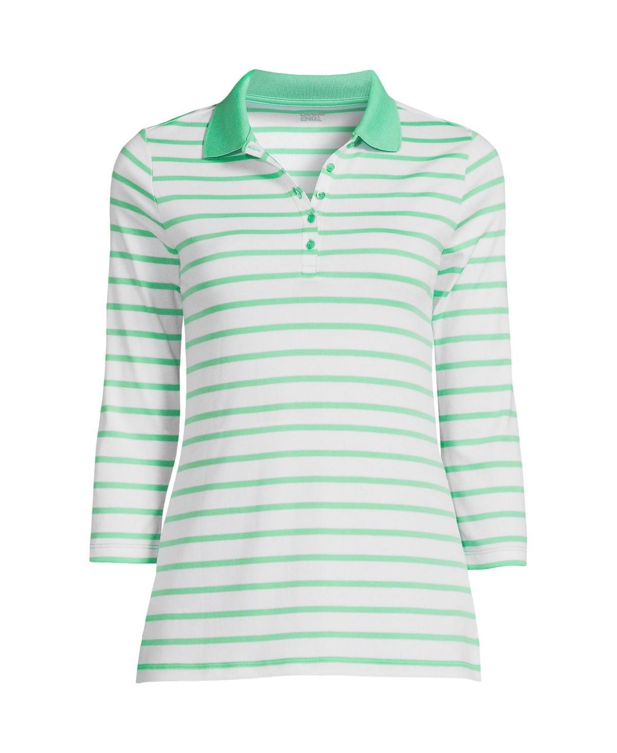 Petite Lands End Supima Cotton 3/4 Sleeve Polo Shirt, Womens Deep Blue Product Image