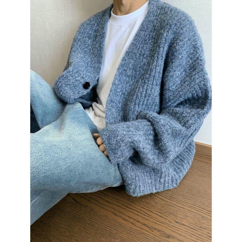 V-Neck Plain Cardigan Product Image