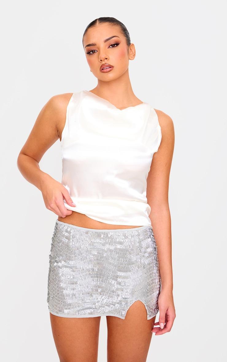 Silver Beaded Sequin Mini Skirt Product Image