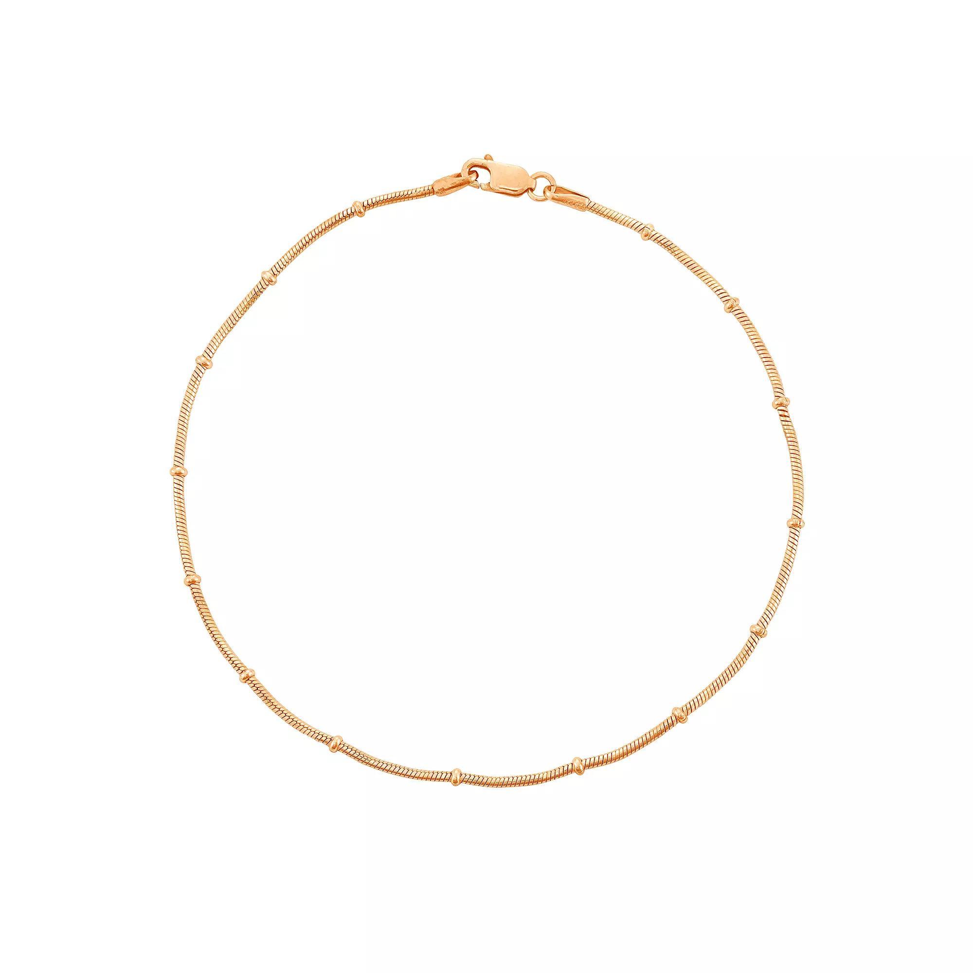 Jordan Blue 14k Gold Over Silver Snake Chain Anklet, Women's, Pink Tone Product Image