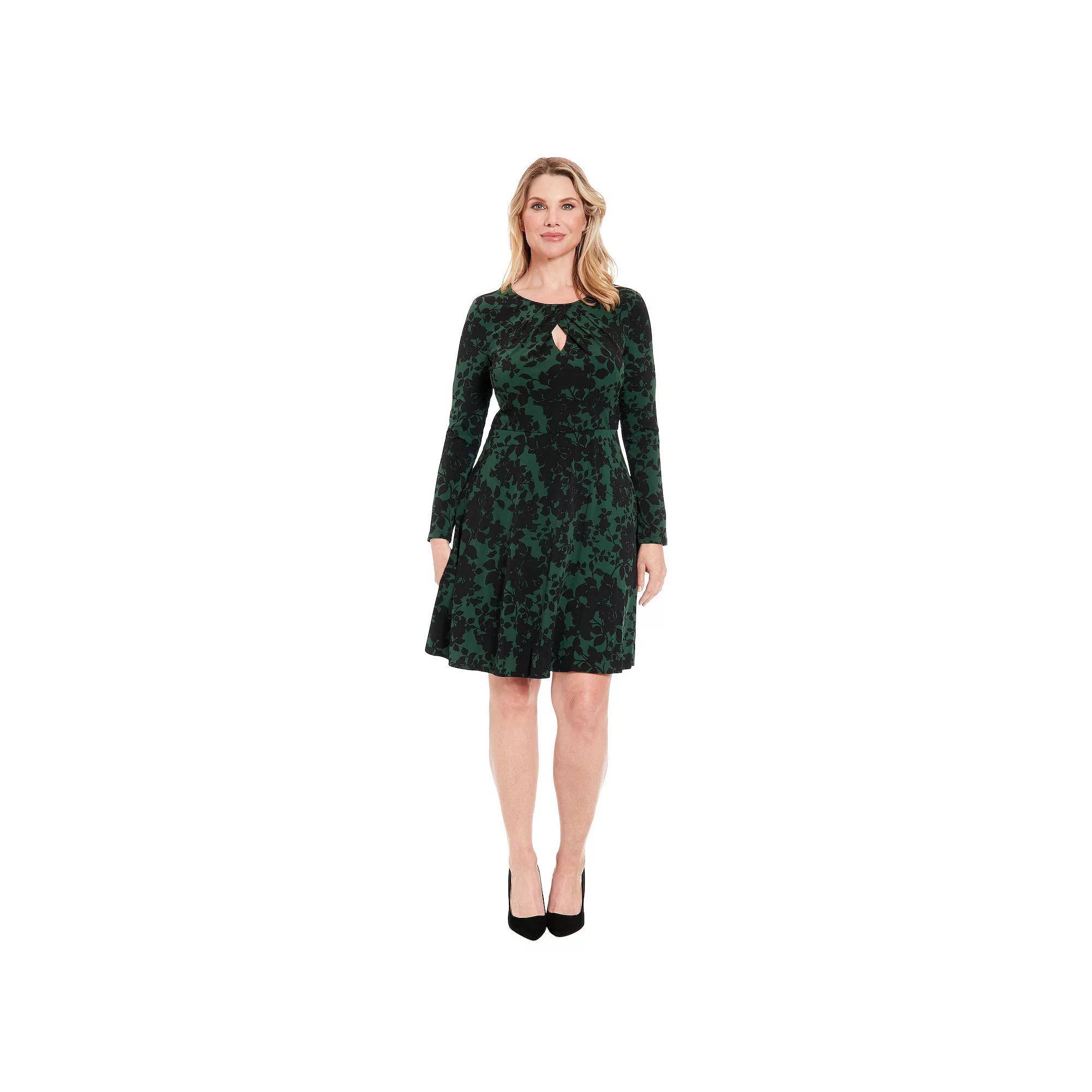 Women's London Times Floral Pleated Keyhole Fit & Flare Dress, Size: 16, Green Product Image