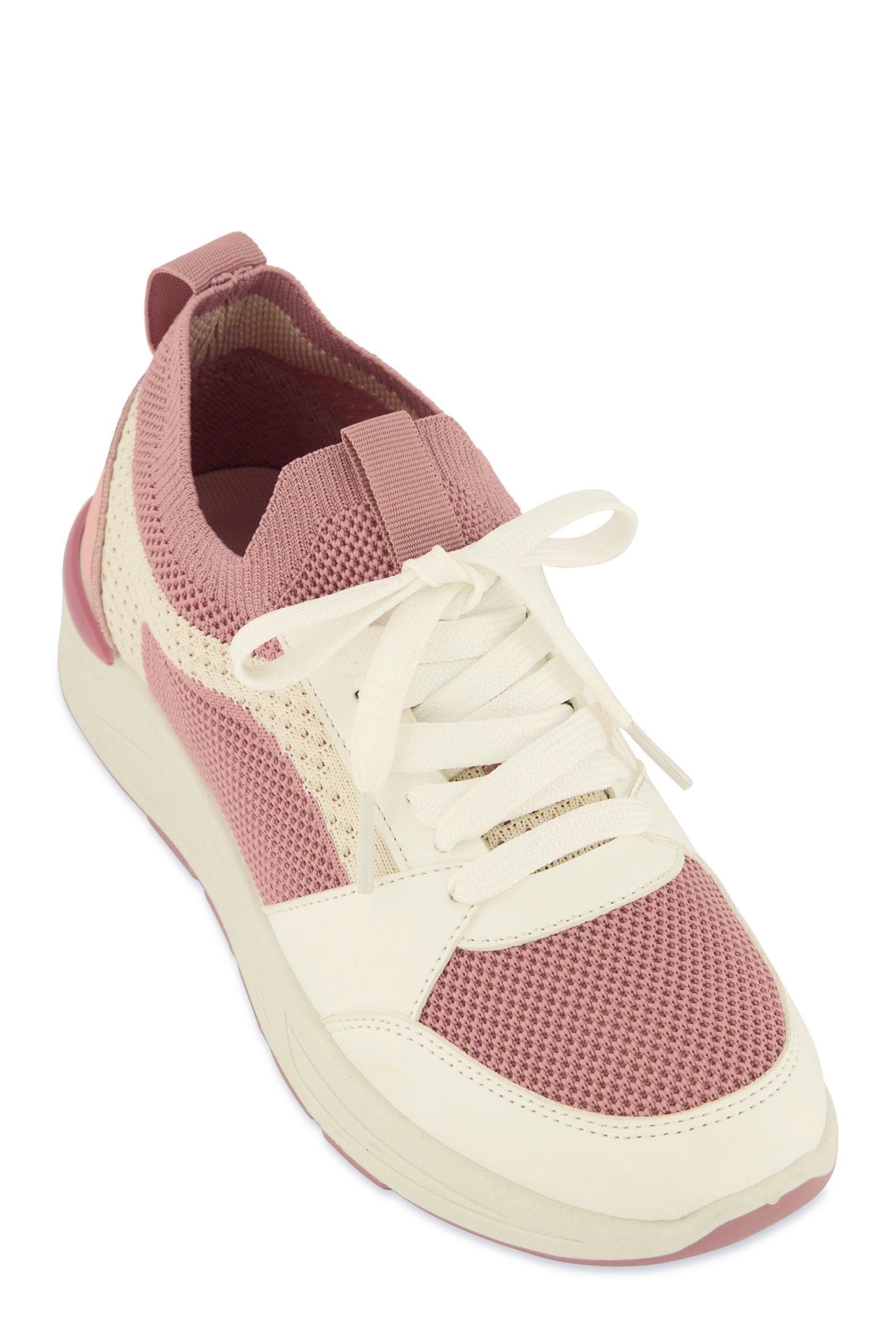 Womens Textured Knit Color Block Lace Up Sneakers Product Image