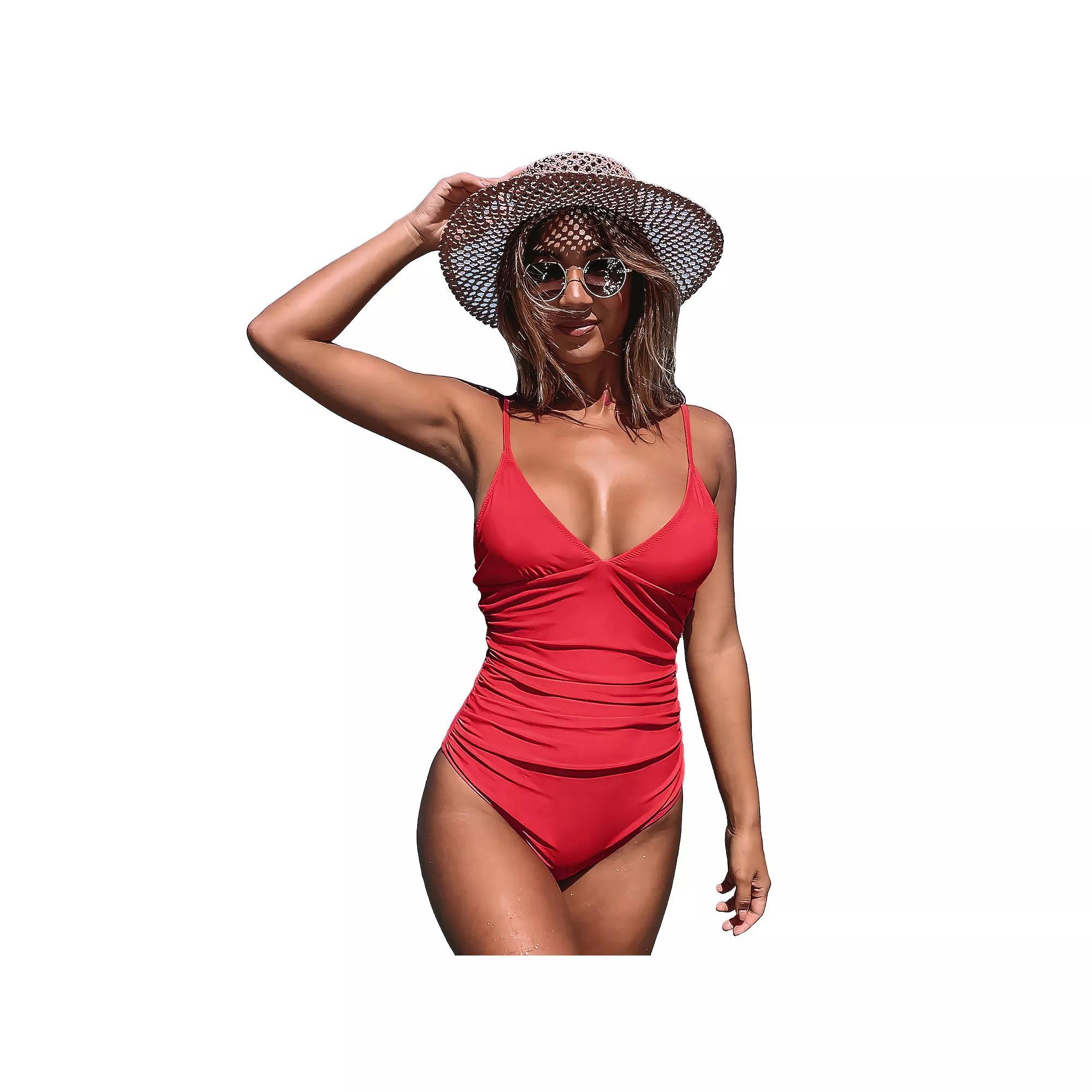 Cupshe Shirring Tummy Control One-Piece Swim Suit, Women's, Size: XS, Pink Product Image