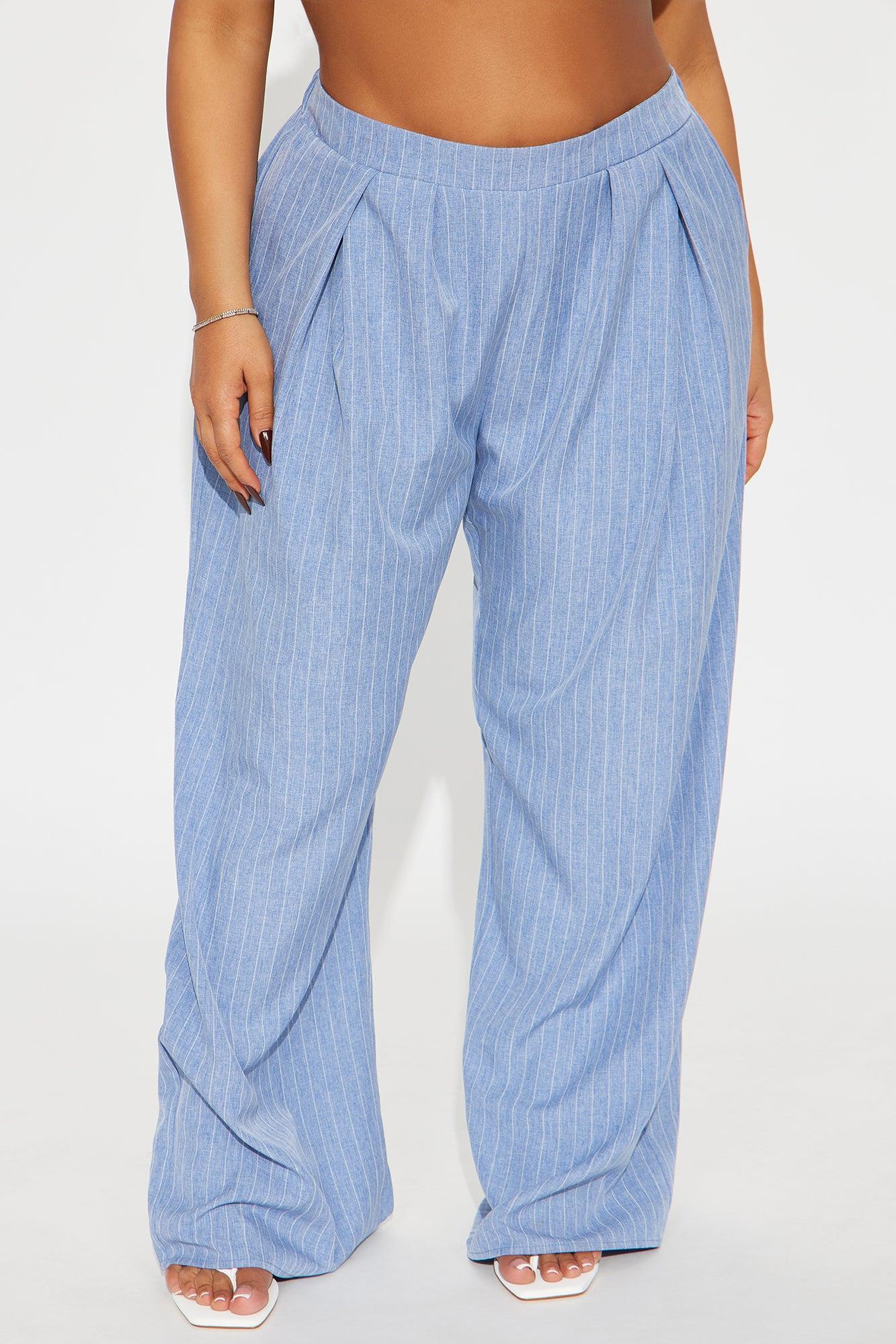 Jina Pinstripe Crepe Wide Leg Trouser - Light Blue Product Image