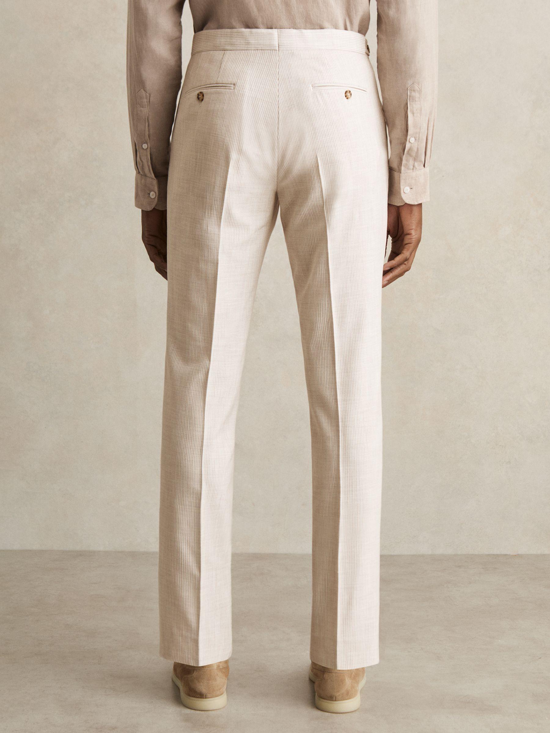 Slim-Fit Pinstripe Suit Trousers in Oatmeal/White Product Image