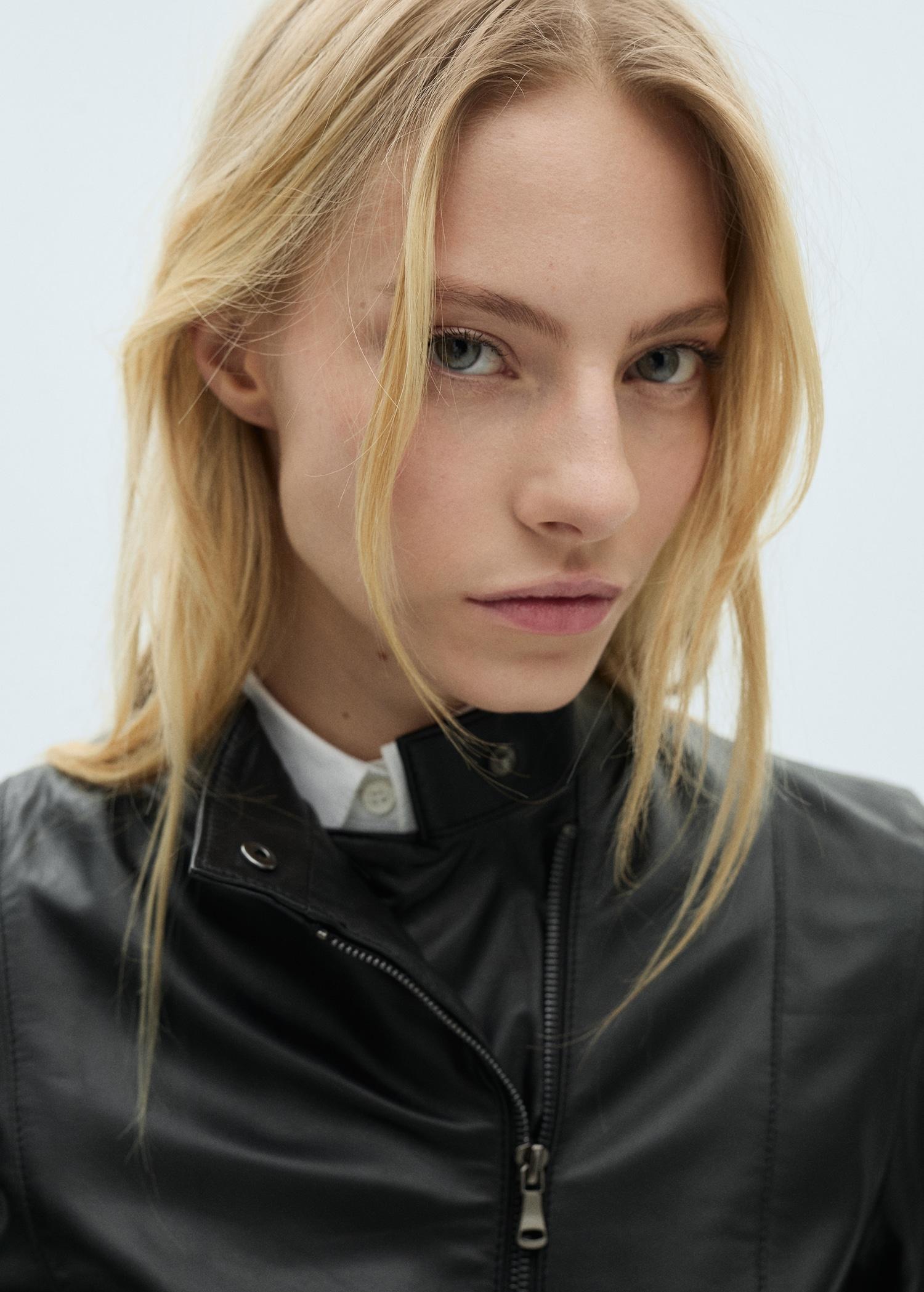 Fitted leather jacket with zipper - Women | MANGO USA Product Image