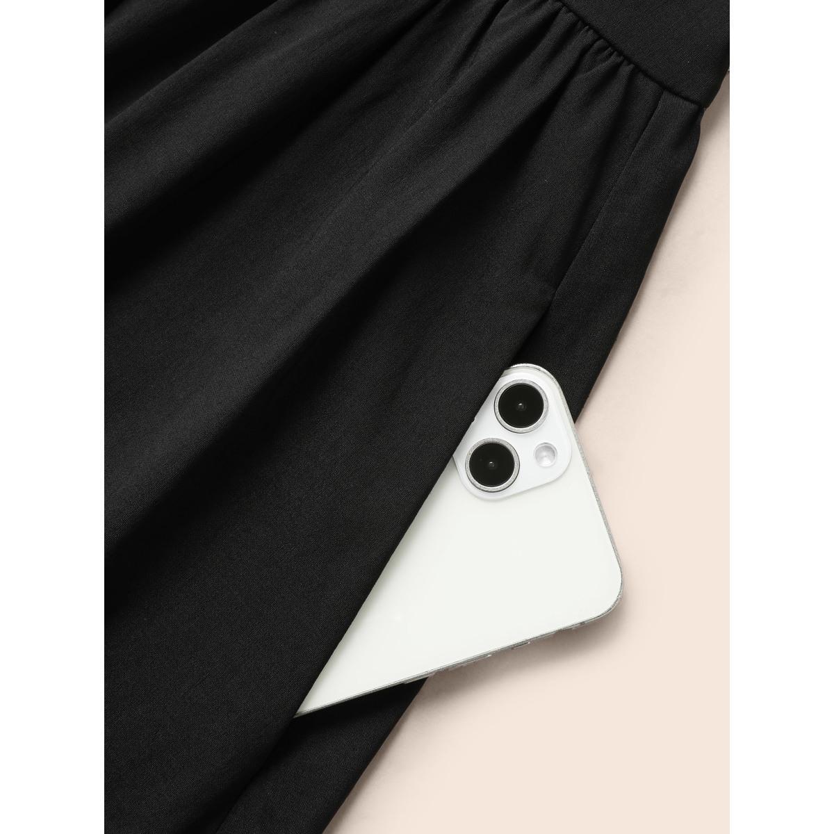 Plus Size Stretch Woven Blend Multiple Splicing Midi Dress Black Women Workwear Essentials Gathered Round Neck Sleeveless Curvy BloomChic 28/5X Product Image