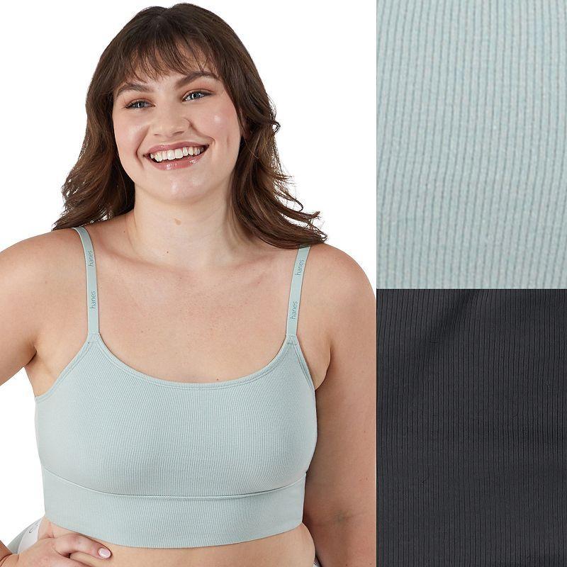 Hanes Originals Ultimate 2-Pack Stretch Cotton Longline Bralette DHO104, Women's, Size: Medium, Moonlight Gray Black Product Image