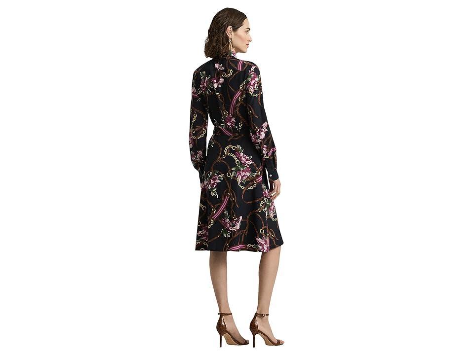 Lauren Ralph Lauren Petite Print Crepe Shirtdress (Navy Multi) Women's Dress Product Image