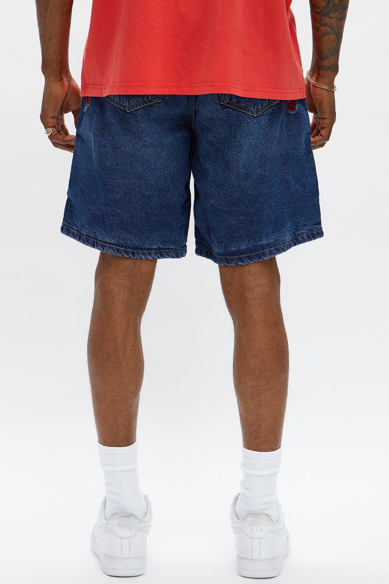 Relaxed We In These Streets Destroyed Denim Shorts - Dark Wash Product Image