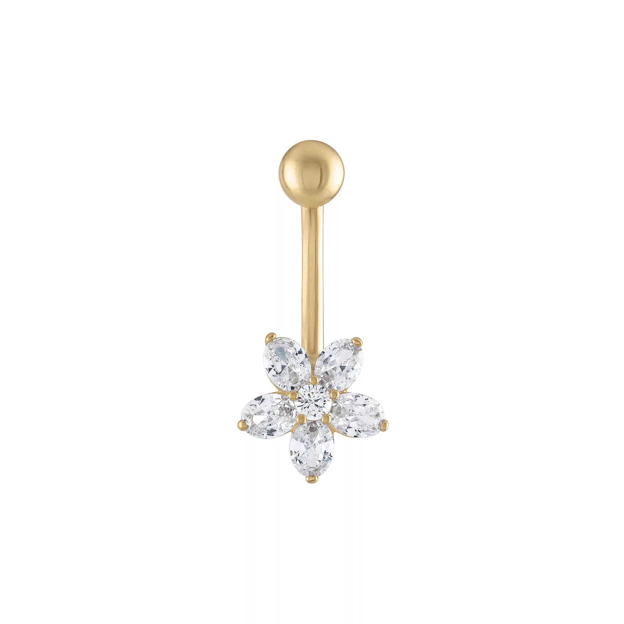 Amella Jewels 10k Gold Cubic Zirconia Flower Shaped Belly Button Ring, Women's, Yellow Product Image