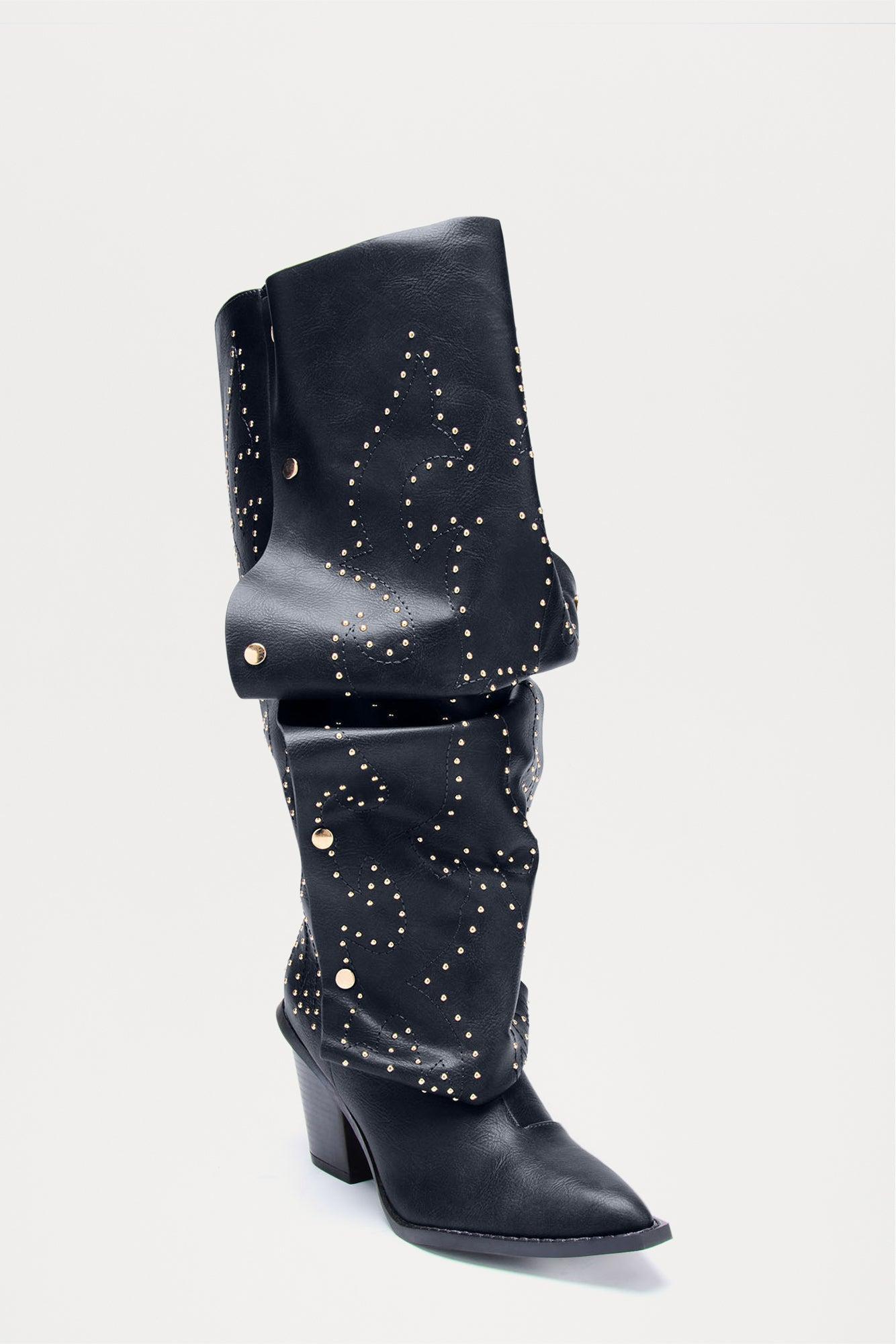 Armor Studded Knee High Boots - Black Product Image