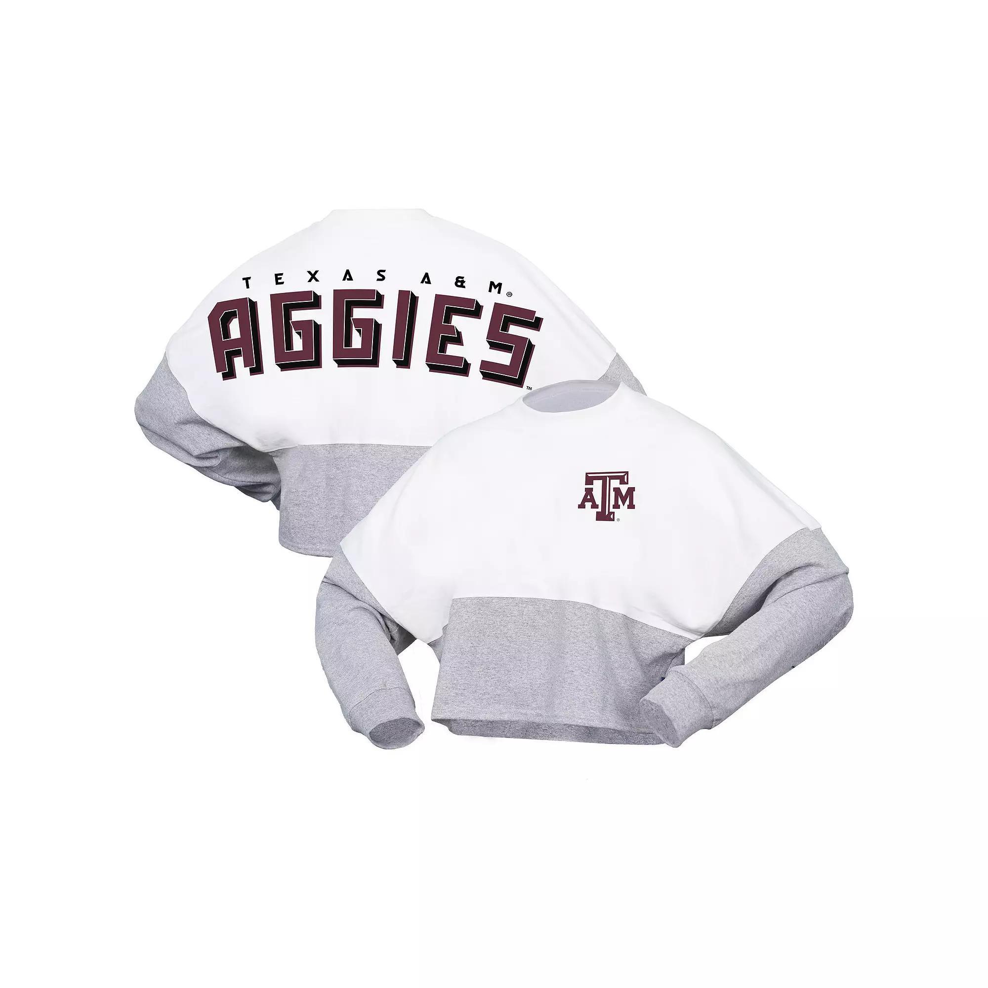 Women's Spirit Jersey  White Texas A&M Aggies Heather Block Cropped Long Sleeve Jersey T-Shirt, Size: XL Product Image