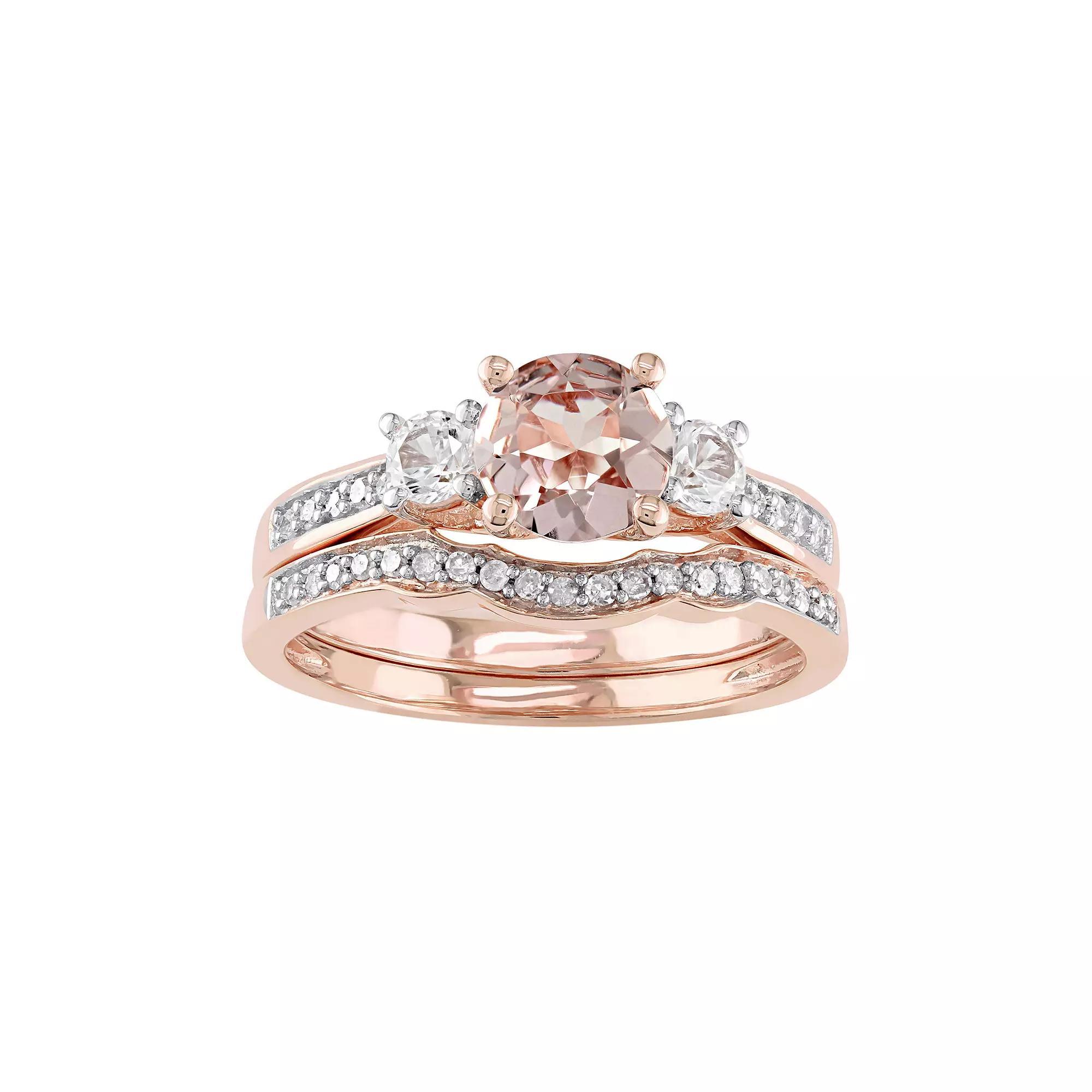Stella Grace 10k Rose Gold Morganite, Lab-Created White Sapphire & 1/8 Carat T.W. Diamond Engagement Ring Set, Womens Product Image