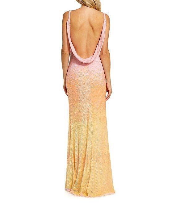 Mac Duggal V-Neck Drape Back Ombre Sequined Slip Dress Product Image