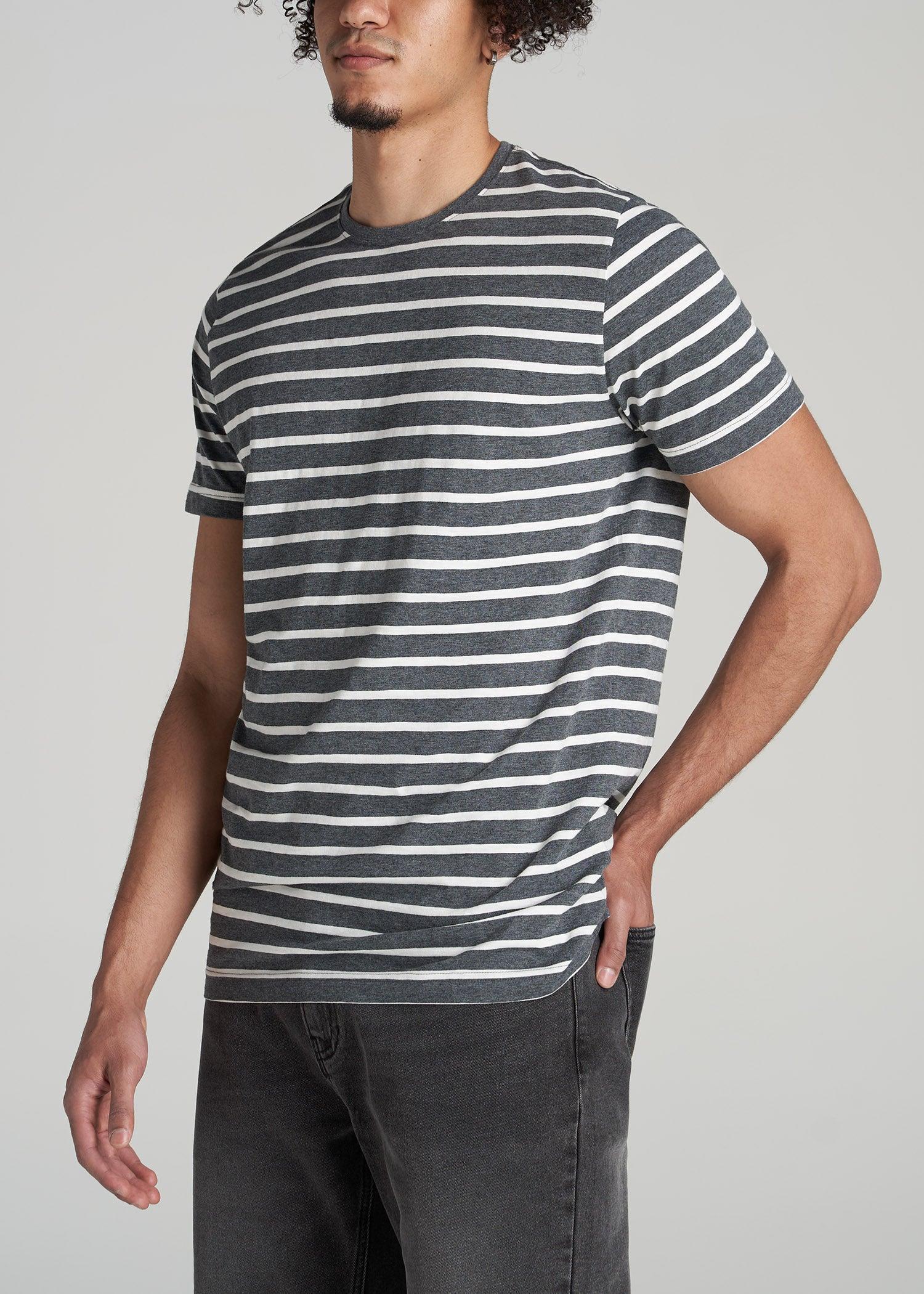 REGULAR-FIT Striped Tee for Tall Men in Charcoal Mix and White Product Image