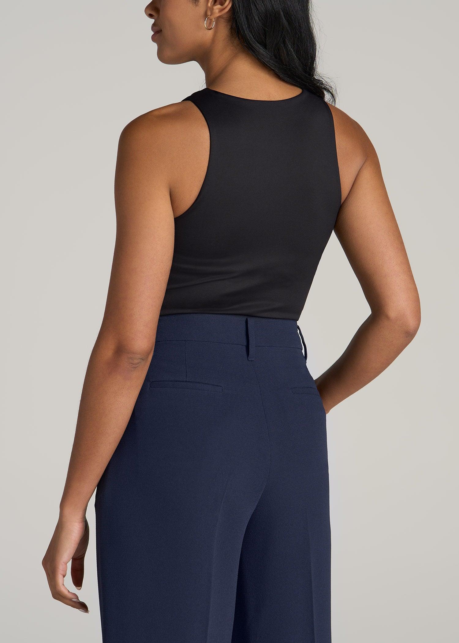 High Crewneck Sleeveless Bodysuit for Tall Women in Black Product Image
