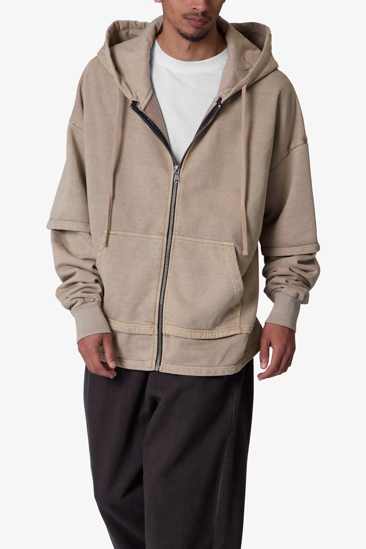 Double Layer Zipper Sweater - Washed Earth Product Image