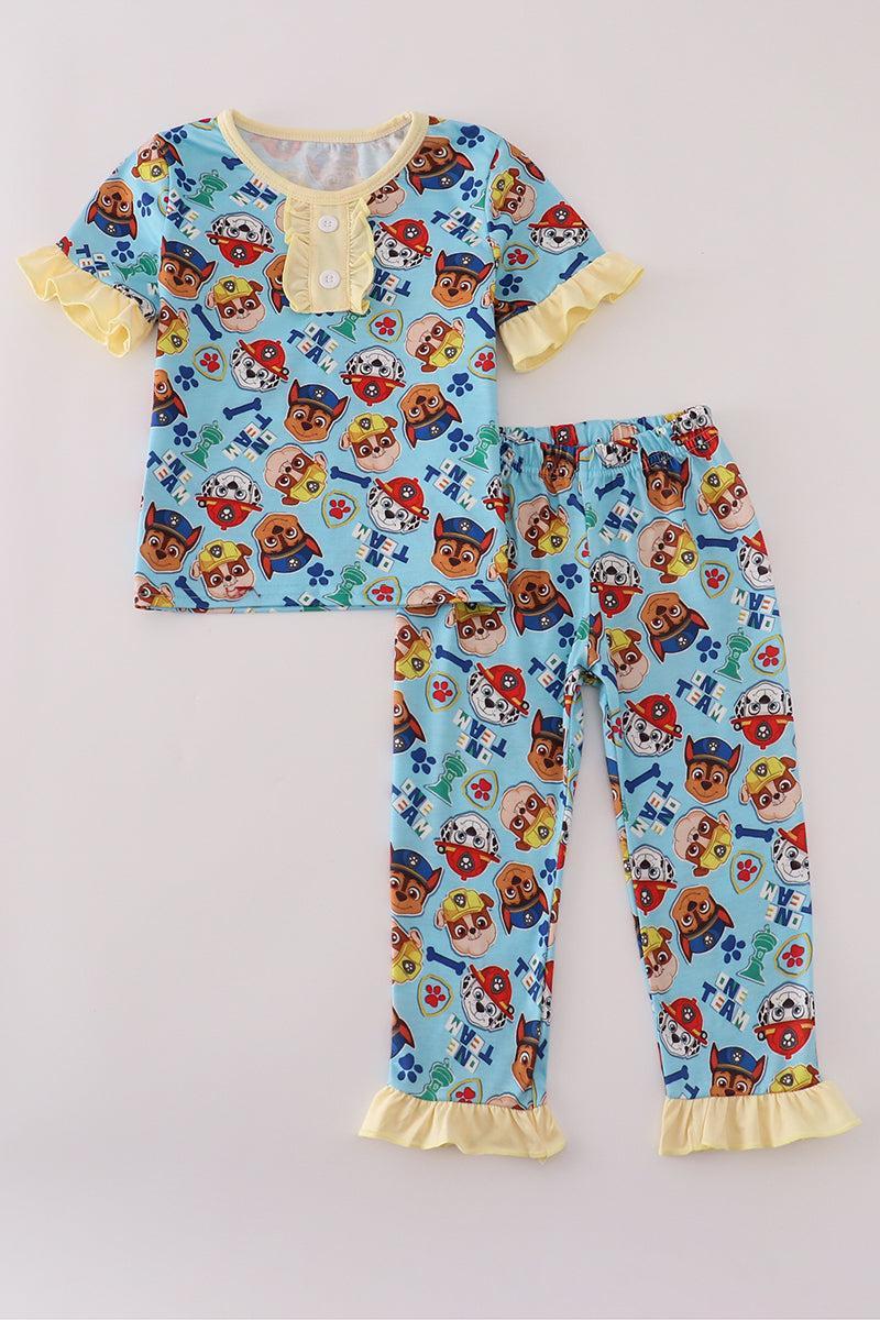 Blue character print ruffle pajamas set Product Image