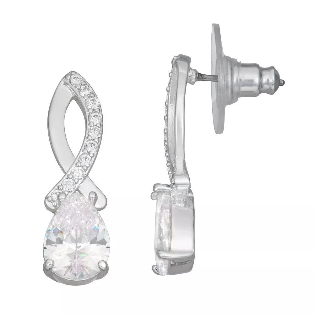 Napier Silver Tone Cubic Zirconia Twisted Drop Earrings, Women's, Clear Product Image