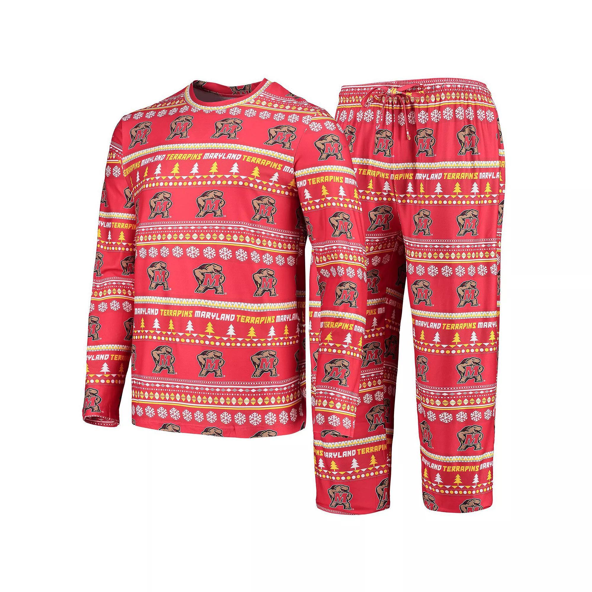 Men's Concepts Sport Red Maryland Terrapins Ugly Sweater Long Sleeve T-Shirt and Pants Sleep Set, Size: XL Product Image