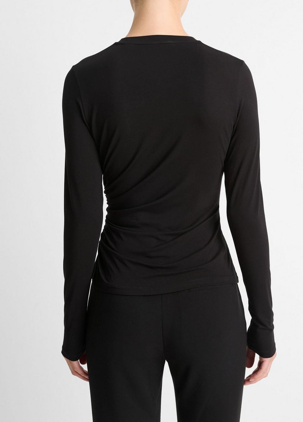 Womens Draped Long-Sleeve Crew Neck Top, Black, Size S Vince Product Image