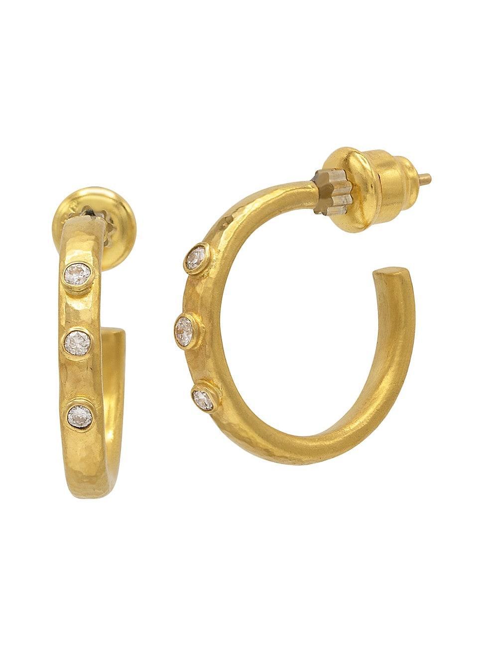 Womens Droplet Yellow Gold & 0.16 TCW Diamond Narrow Hoop Earrings Product Image