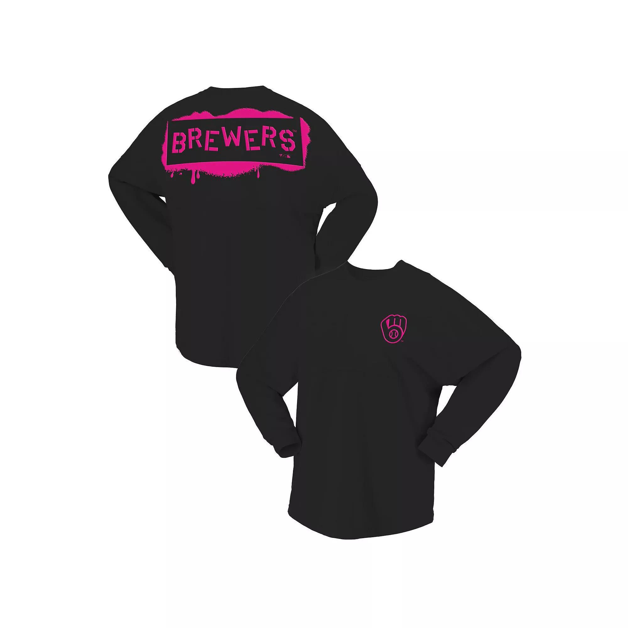 Women's Fanatics  Black Milwaukee Brewers Neon Jersey Long Sleeve T-Shirt, Size: Small Product Image