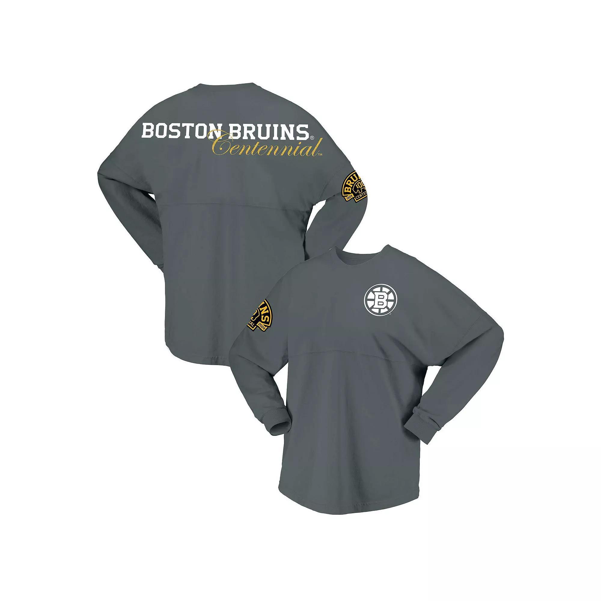 Women's Fanatics Branded Gray Boston Bruins 100th Anniversary Spirit Jersey T-Shirt, Size: XL, Grey Product Image