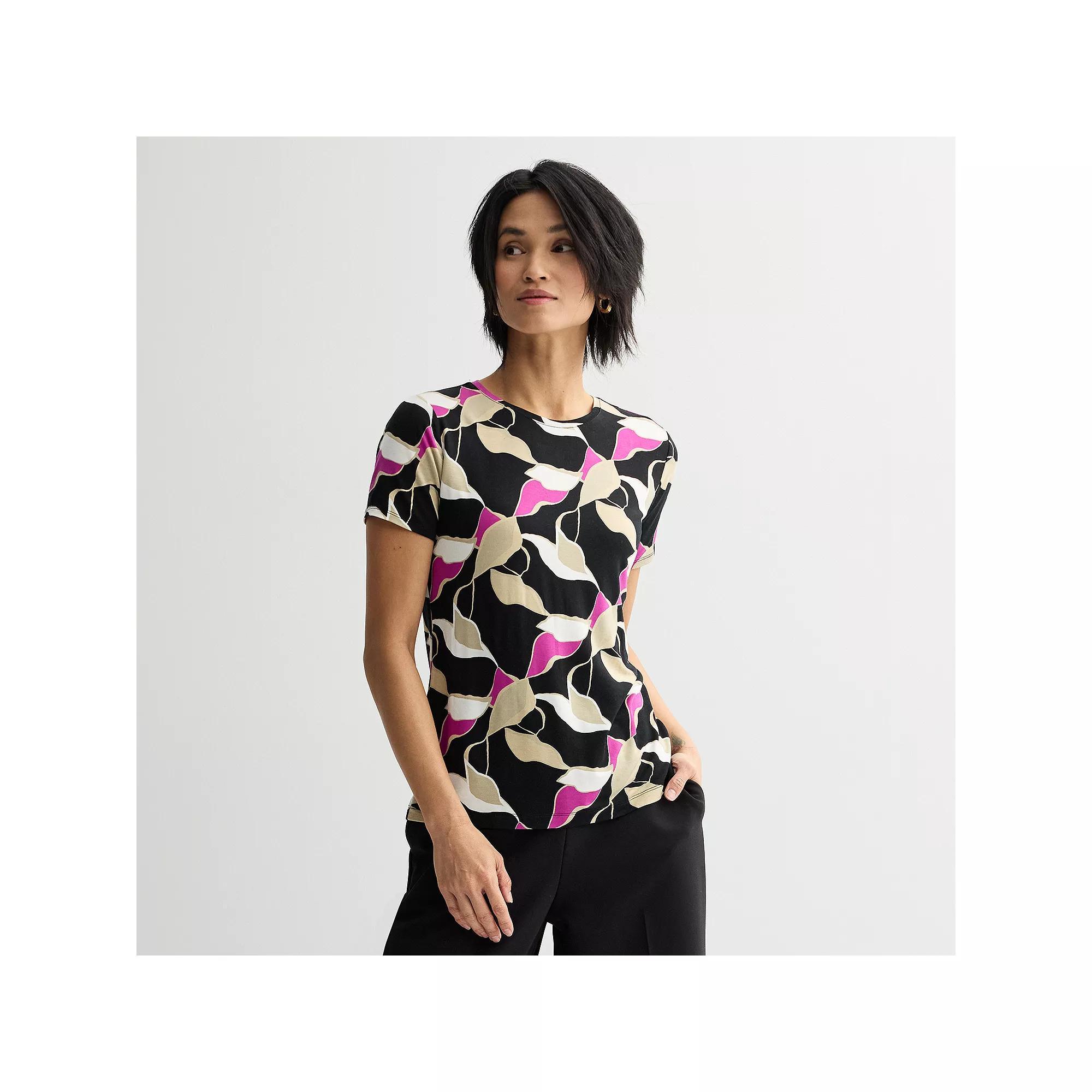 Women's Nine West Essential Crewneck Tee, Size: XS, Black Abstract Product Image