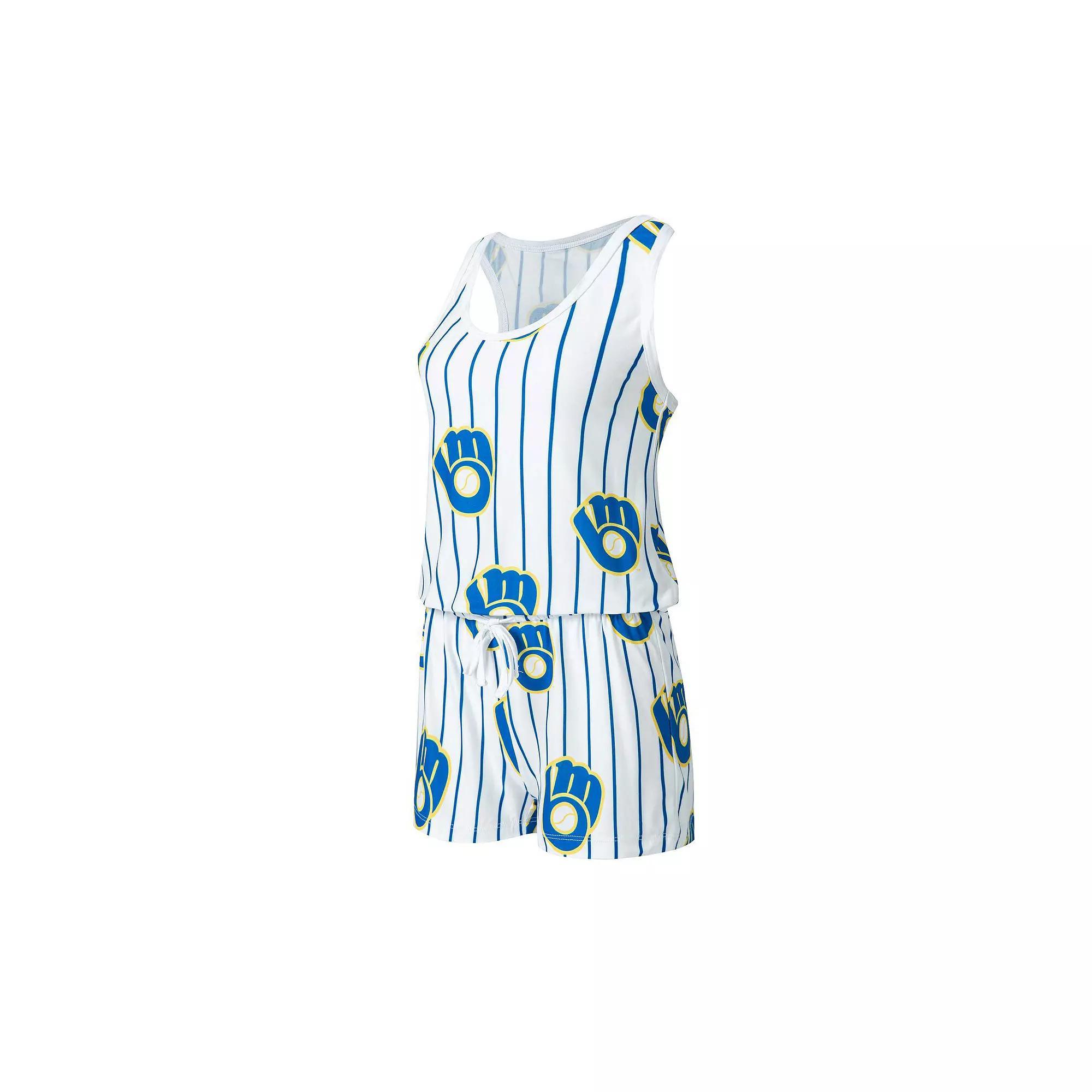 Women's Concepts Sport White Milwaukee Brewers Reel Pinstripe Knit Romper, Size: Small Product Image