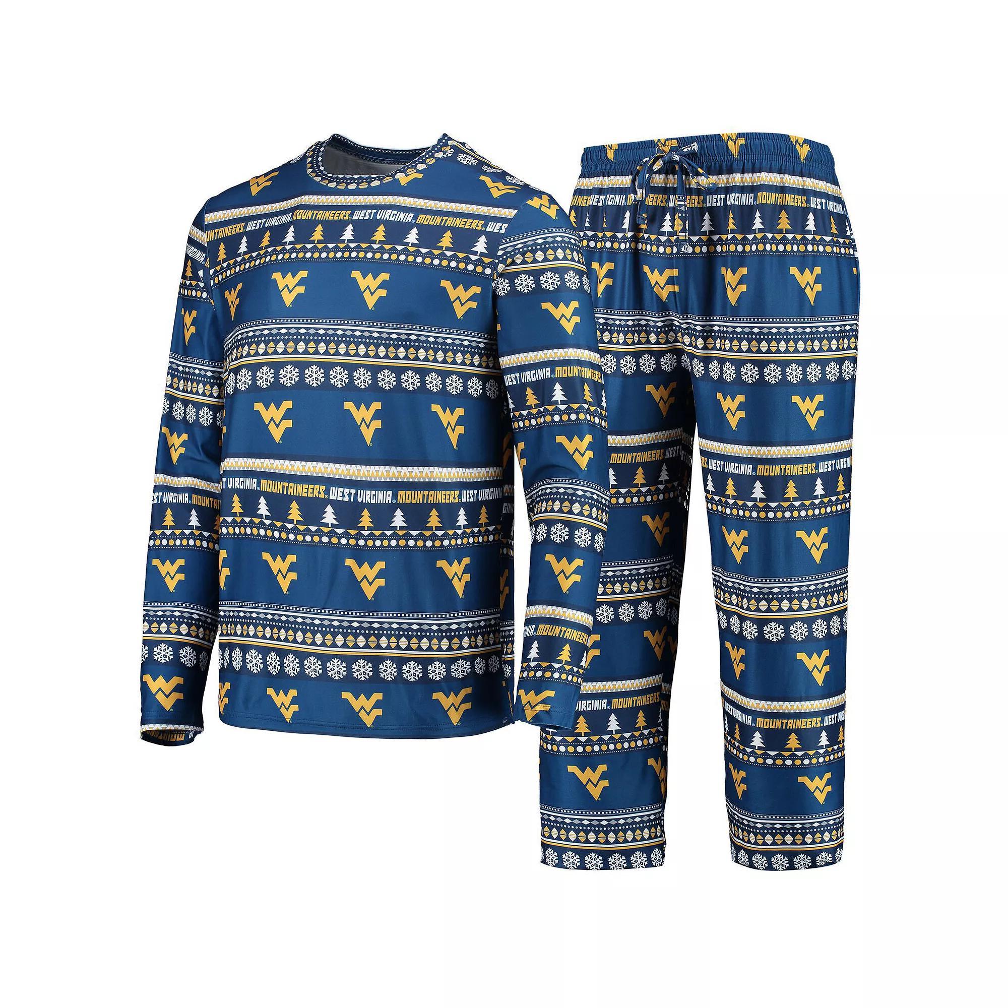 Men's Concepts Sport Navy West Virginia Mountaineers Ugly Sweater Long Sleeve T-Shirt and Pants Sleep Set, Size: Large, Blue Product Image