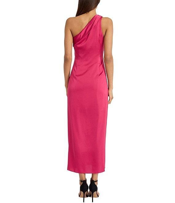 Donna Morgan Light Charmeuse One Shoulder Sleeveless Gathered Side Slit Dress Product Image