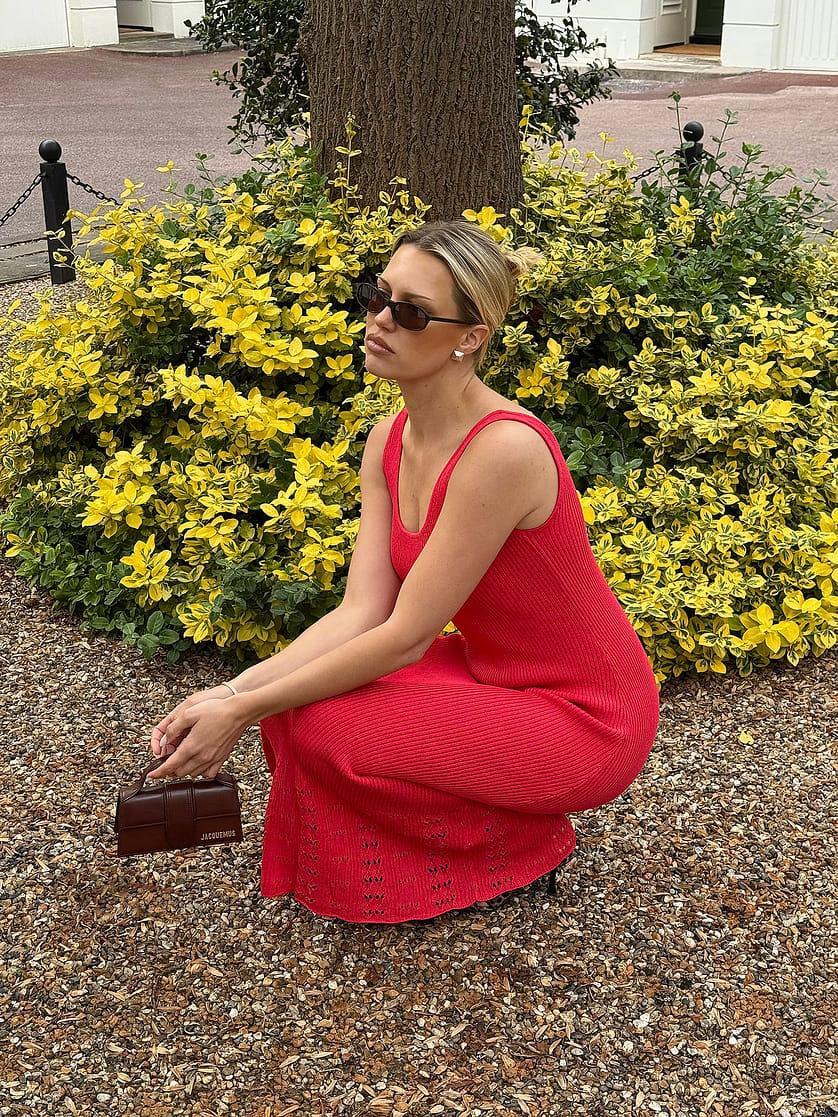 Knitted Scoop Neck Crochet Midi Dress Product Image