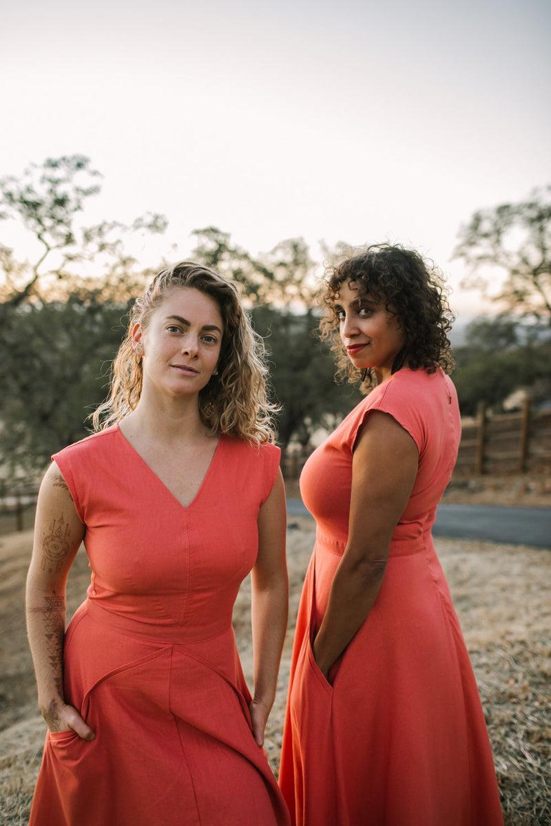 Xena Dress in Coral Linen Product Image