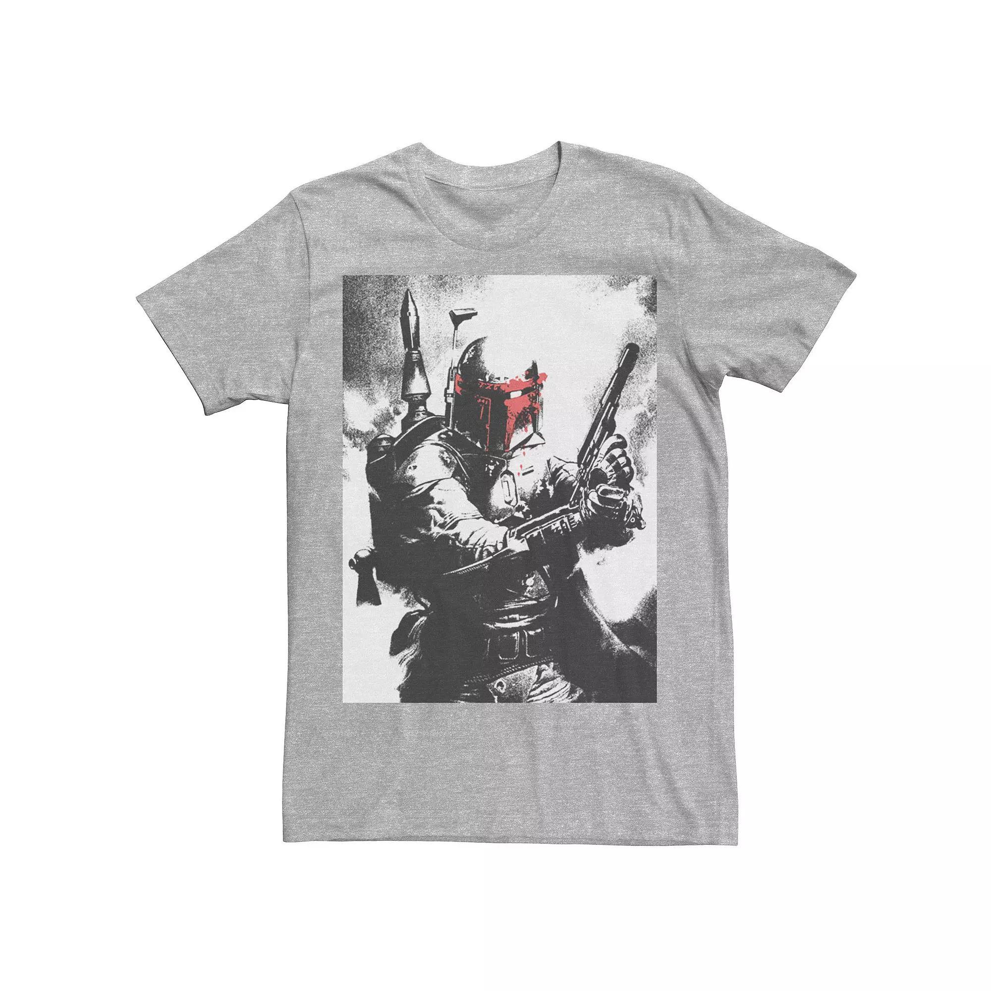 Men's Star Wars Boba Fett Faded Action Portrait Poster Tee, Size: Small, Athletic Grey Product Image