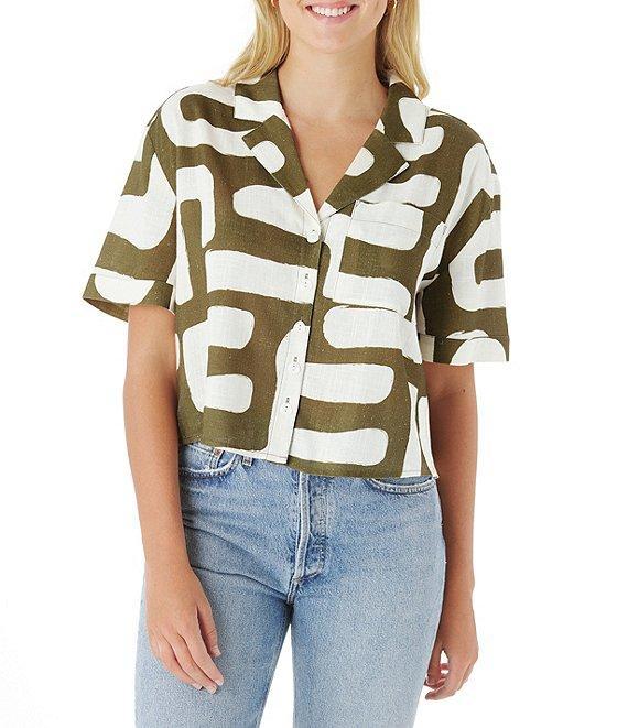 CROSBY by Mollie Burch Ida Linen Blend Abstract Print Oversized Button Front Linen Blend Coordinating Top Product Image