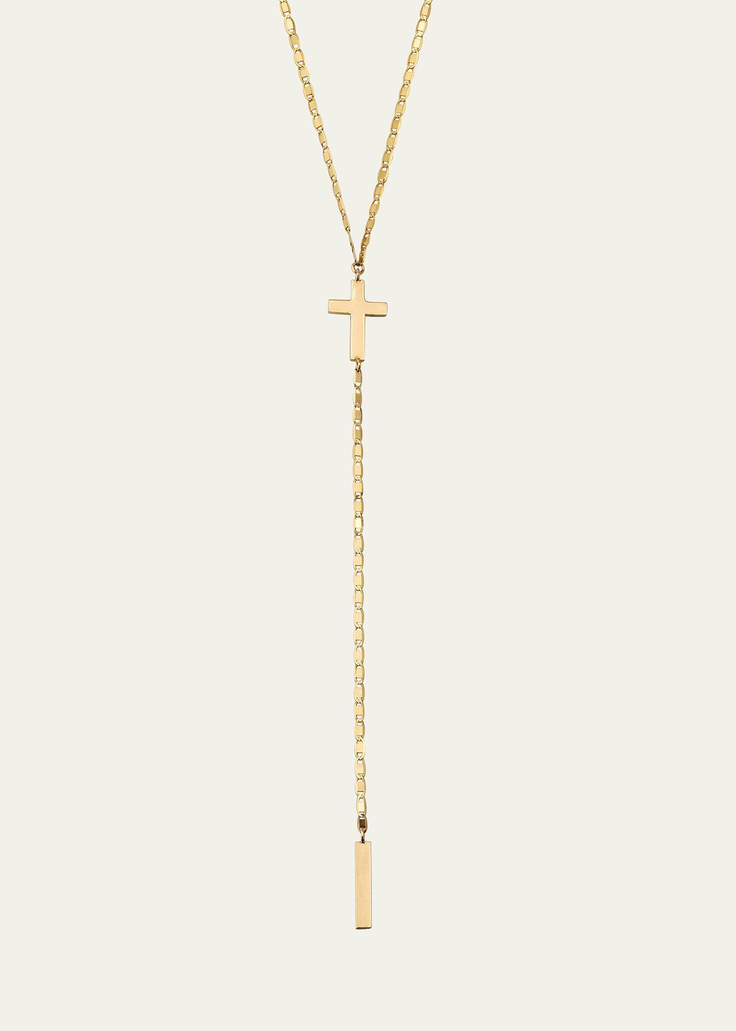 14K Yellow Gold Petite Malibu Cross Bar Lariat Necklace, 18 Product Image