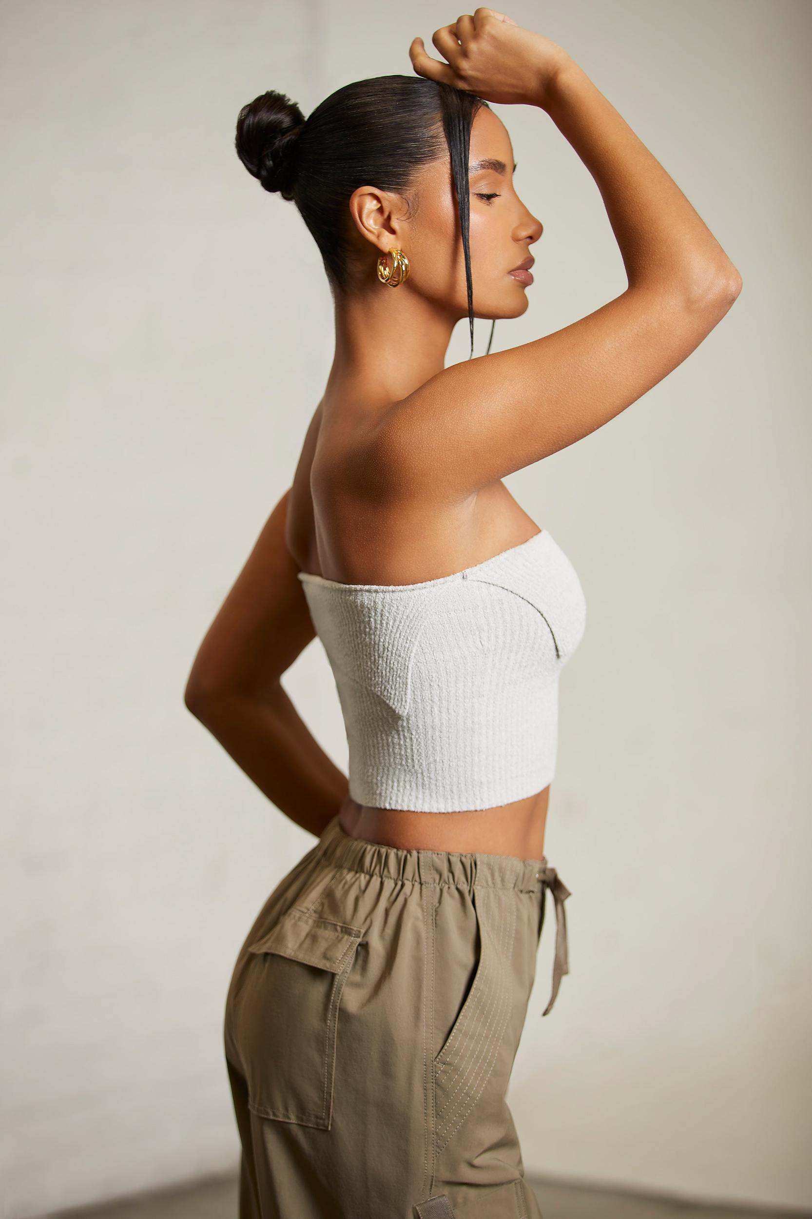 Overlap Bandeau Crop Top in Grey Product Image