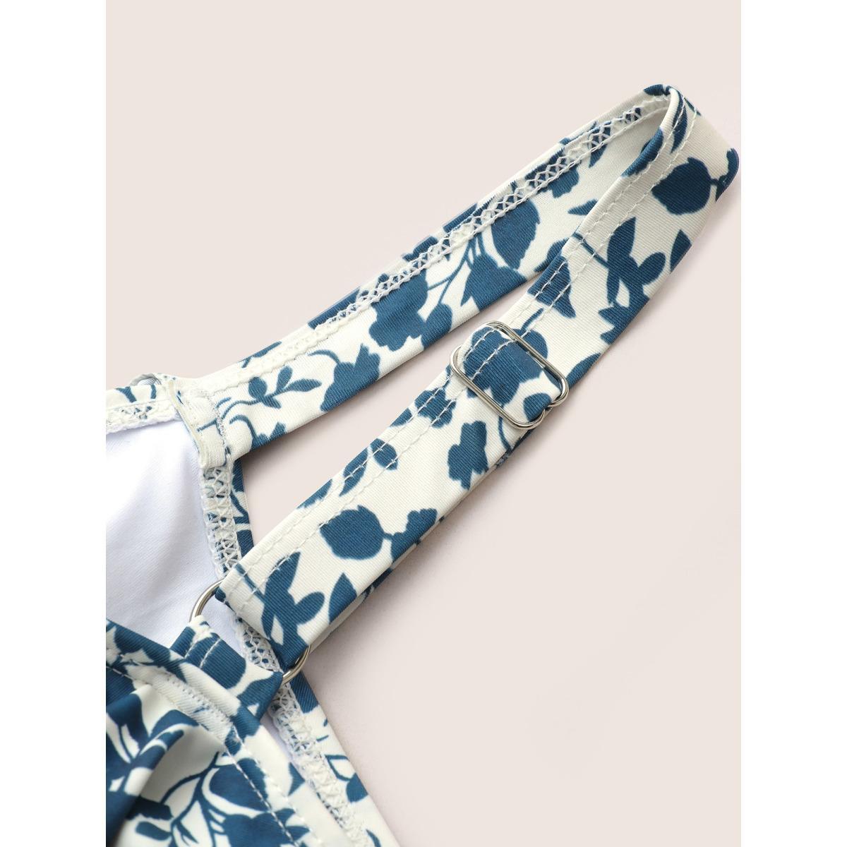 Plus Size Bandana Print Cold Shoulder Swim Dress Women's Swimwear Indigo Beach Bodycon One-shoulder neck High stretch Curve Swim Dresses BloomChic 28/5X Product Image
