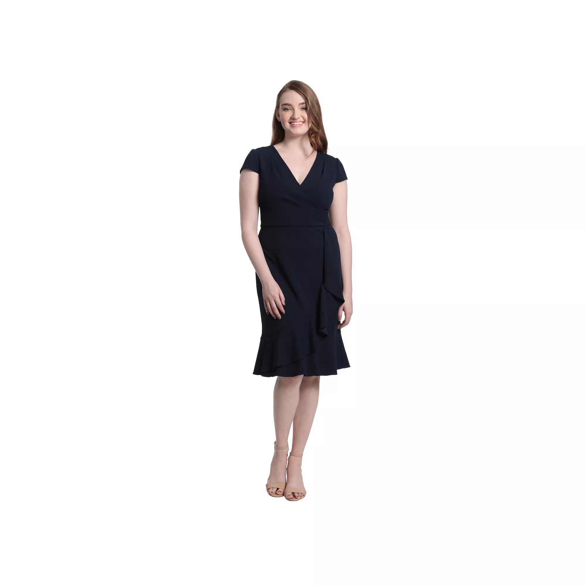 Women's London Times Cascade Ruffle Faux-Wrap Dress, Size: 10, Blue Product Image