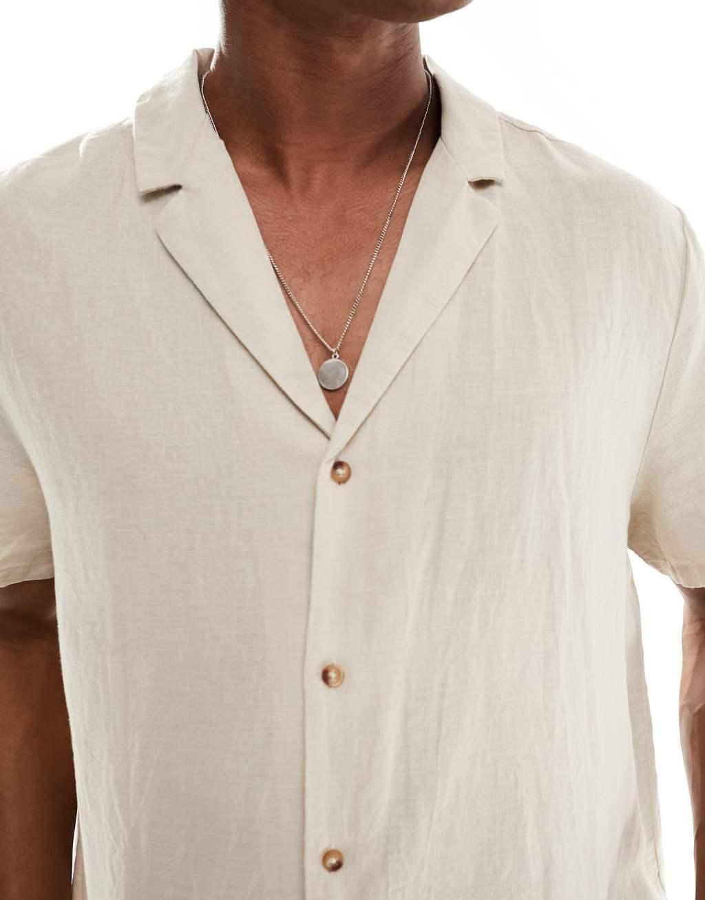 ASOS DESIGN relaxed deep camp collar linen blend shirt Product Image