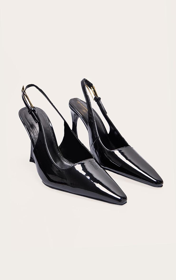 Black Patent PU Gold Buckle High Stiletto Court Heels Product Image