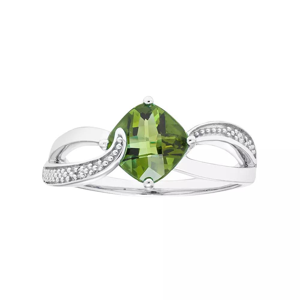 Sterling Silver Peridot & Diamond Accent Cushion Bypass Ring, Women's, Size: 6, Green Product Image