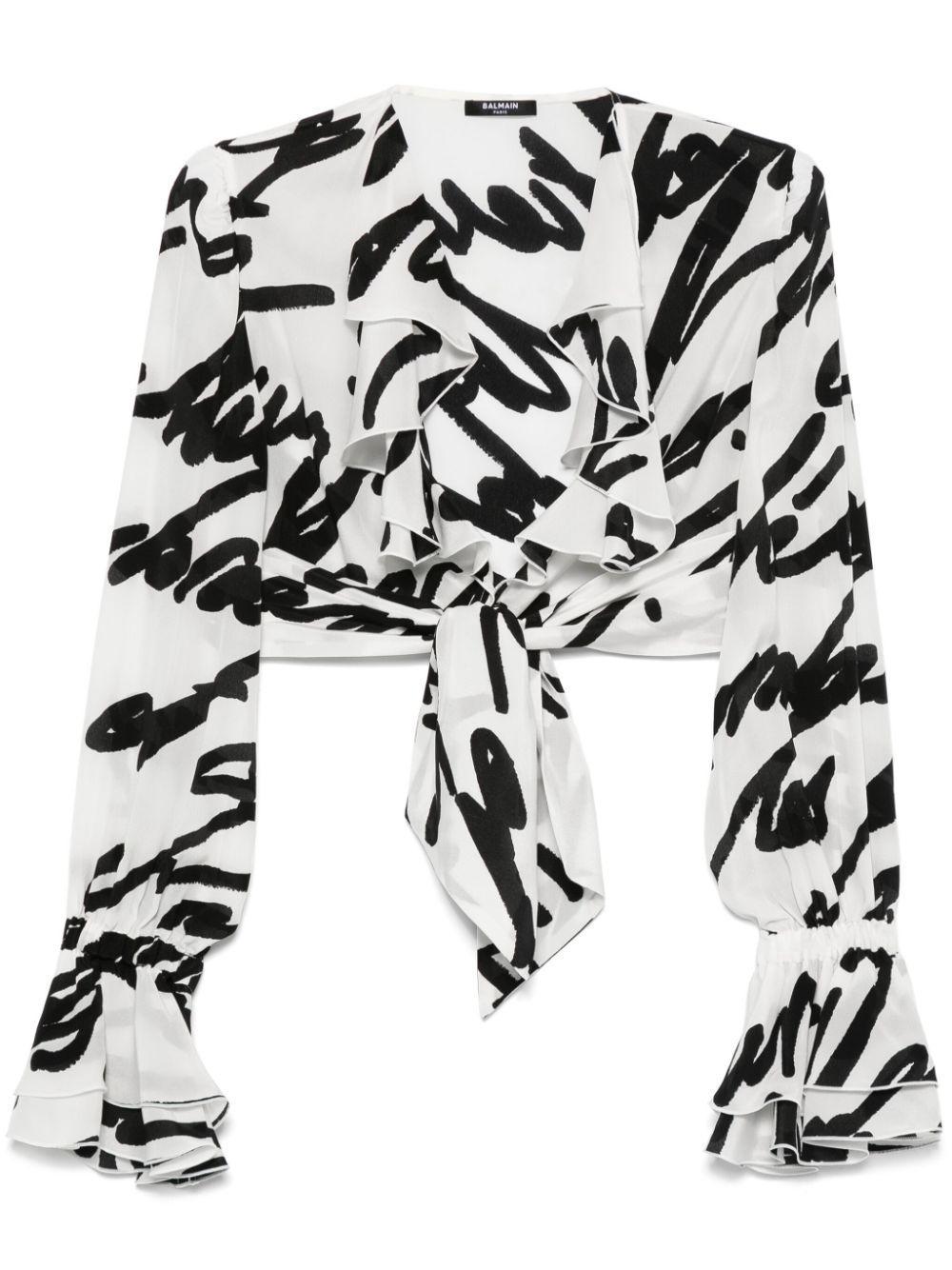 BALMAIN Cropped-jacke Mit Love Letter-print In White Product Image